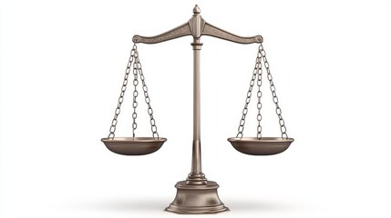 A balanced scale of justice isolated on a white background, symbolizing fairness and law.