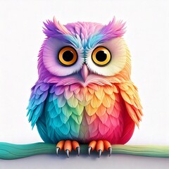 Fototapeta premium 幸せをもたらす虹色のふくろう、幸運、開運、シンクロニシティがいっぱい起こるハッピーアイコン