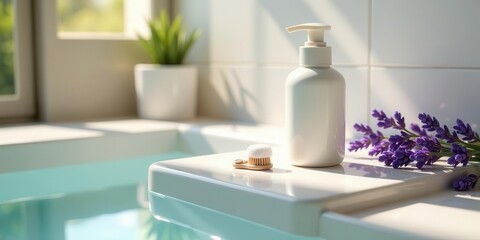 Serene Bathroom Sanctuary Sunlit Relaxation with Aromatic Lavender and Luxurious Bath Products