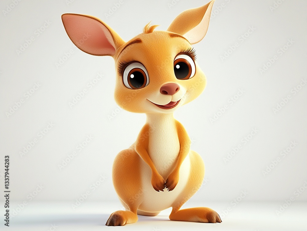 Poster a cute and cuddly kangaroo in vector format, standing in a relaxed pose with large expressive eyes, 