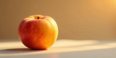 Golden Hour Nectarine A Single, Ripe Fruit Basking in Warm Sunlight on a Smooth Surface