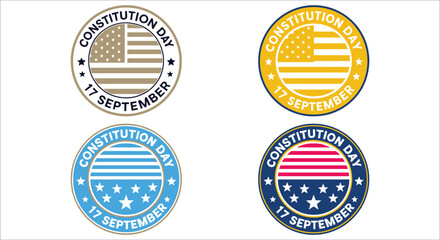 Constitution day 17 September badge with American flag vector design. Vector constitution day 17 September patriotic badge. USA constitution day 17 September round badge vector illustration