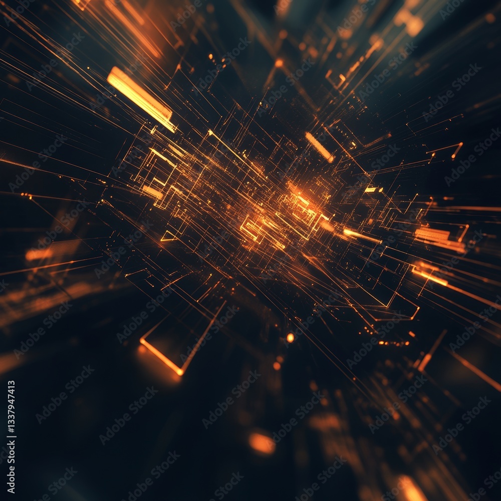 Aufkleber abstract representation of a digital network or circuitry with glowing lines and nodes