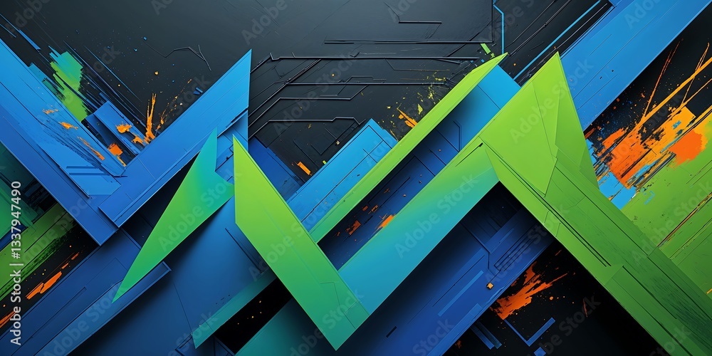 Poster a bold abstract pattern featuring overlapping angular shapes and linear textures, conveying energy a