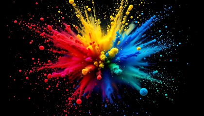 Abstract colorful powder explosion on black background