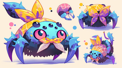 cute character cartoon Spider with Bandana colorful illustration