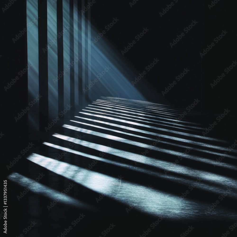 Aufkleber abstract lightscape: beams of light illuminate a dark room creating striped patterns