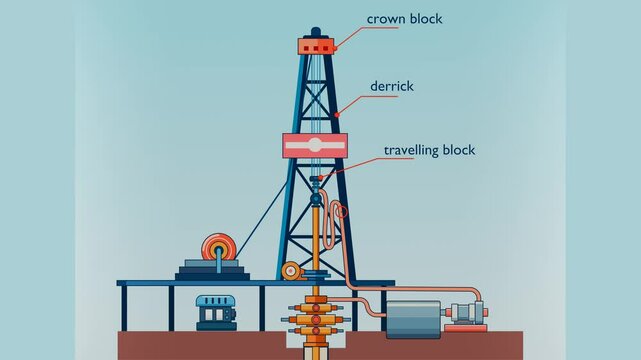 2D Animated Oil Rig Components. Oil and gas drilling illustration