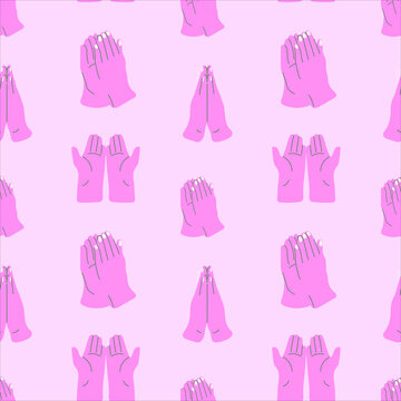Hands Gestures and Poses Seamless Pattern. Praying, Palms