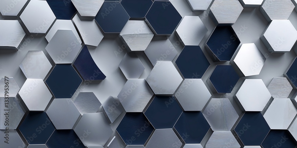 Poster a modern corporate brochure cover featuring a pattern of overlapping hexagons with fine diagonal lin