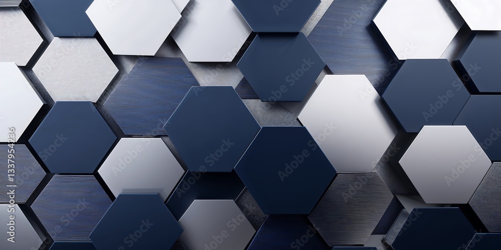 Poster a modern corporate brochure cover featuring a pattern of overlapping hexagons with fine diagonal lin