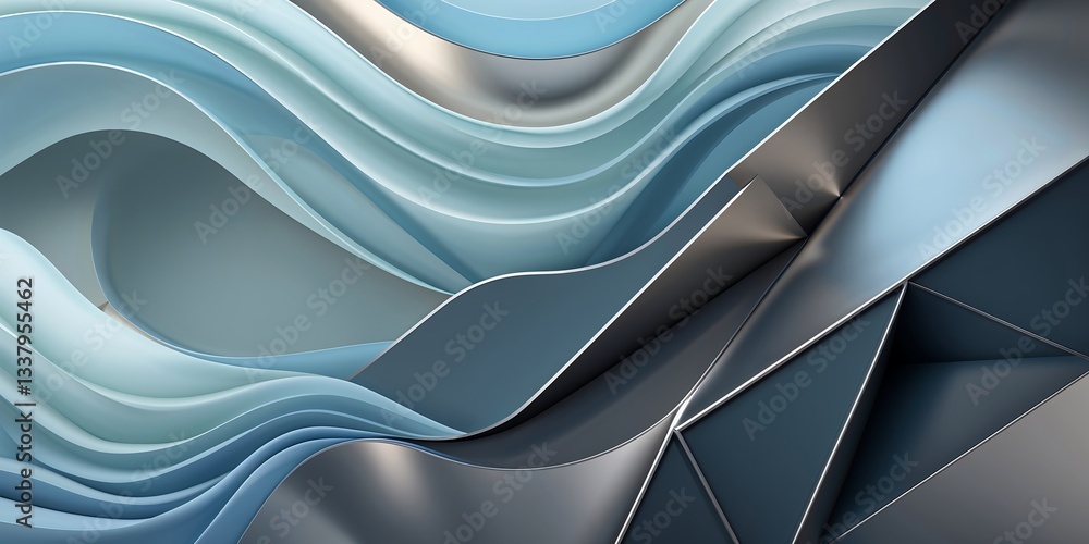 Poster a seamless geometric background with delicate, curved wave lines intersecting with sharp geometric a
