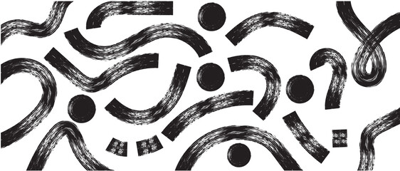 Brush drawn circles and curved lines pattern  on white transparent background lines. Modern stylish texture with labyrinth motif. Vector ink Illustration. Repeating geometric .