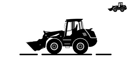 front loader construction machine, black isolated silhouette