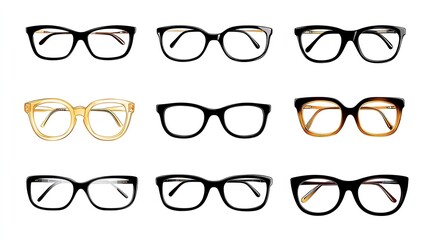 Silhouettes of various stylish eyeglass frames
