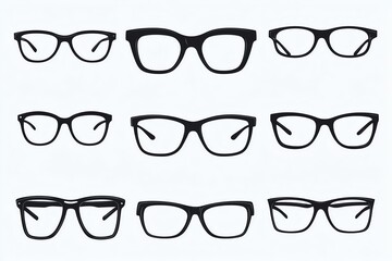 Silhouettes of various stylish eyeglass frames