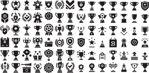 Trophy and Award Icon Collection - Black and White Vector Set