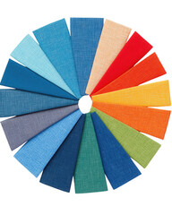 Obraz premium isolated transparent Background. Elegant cotton swatch cards in vibrant color wheel display, showcasing various textures