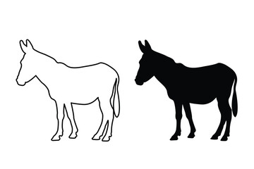 Silhouette of donkey vector icon illustration isolated on white background.