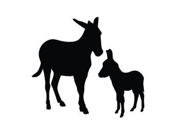 Silhouette of donkey vector icon illustration isolated on white background.