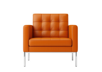 isolated transparent Background. stylish modern armchair in vibrant orange with tufted design, perfect for contemporary spaces