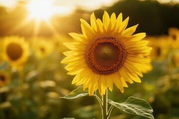 Golden sunflower basking in the warm glow of a sunset.