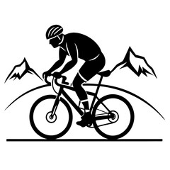 Naklejka premium Silhouette of a cyclist riding on a mountain trail, symbolizing endurance and adventure 