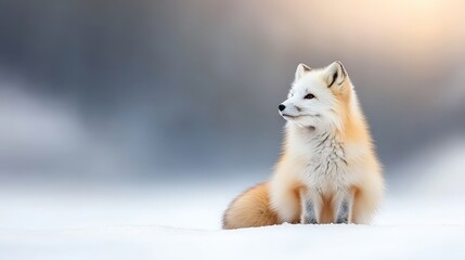 Arctic Fox Sitting Gracefully in a Snowy Winter Landscape