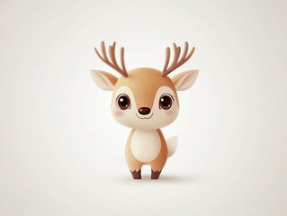 Fototapeta premium A friendly reindeer in a minimalist vector style, its big eyes and tiny hooves making it irresistibly adorable, perfectly centered on a white backdrop. 