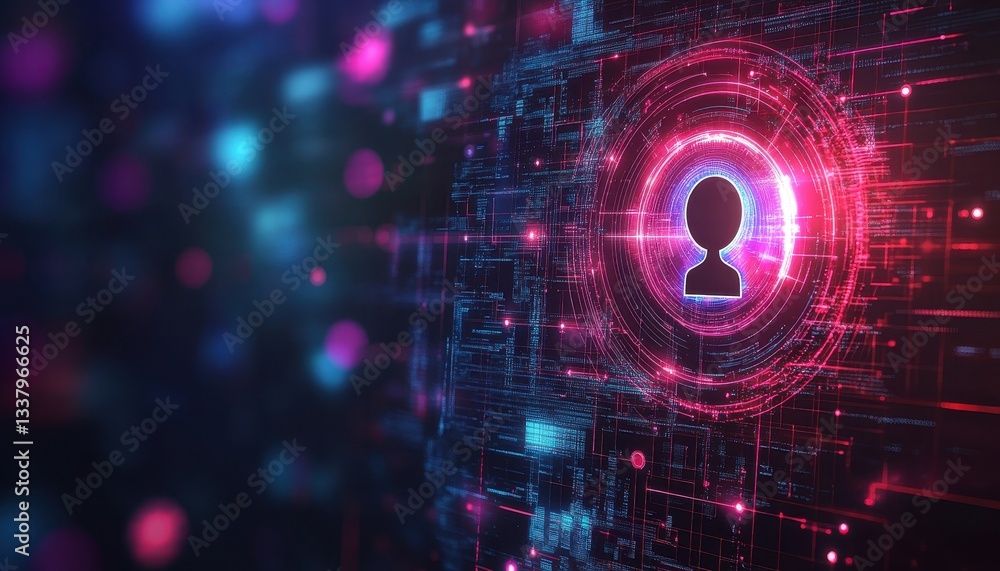 Aufkleber Abstract Digital Identity Concept with Glowing Head Profile and Data Particles