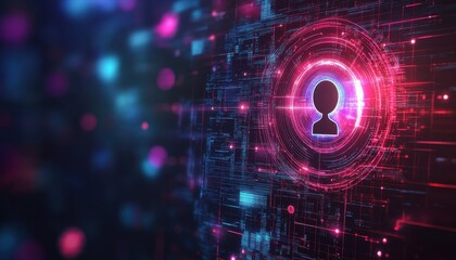 Obraz premium Abstract Digital Identity Concept with Glowing Head Profile and Data Particles