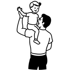 Fototapeta premium Silhouette of a father carrying his child on his shoulders, symbolizing love, care, and bonding