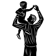 Fototapeta premium Silhouette of a father carrying his child on his shoulders, symbolizing love, care, and bonding