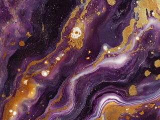 Abstract Purple and Gold Marbling Texture with Glitter