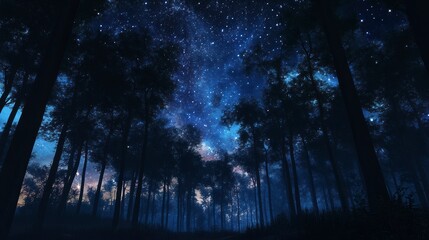 Fototapeta premium Starry Night Forest Mystical Night Scene in the Woods