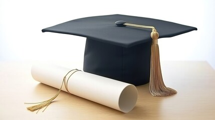 Graduation cap and diploma symbolize academic achievement and future aspirations.