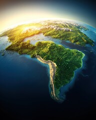 Fototapeta premium Earth's lush landscapes and vibrant ecosystems aerial view nature photography sunrise over south america