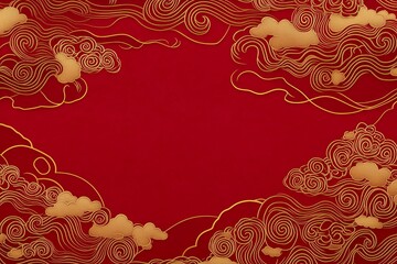 Rich red background framed by golden clouds