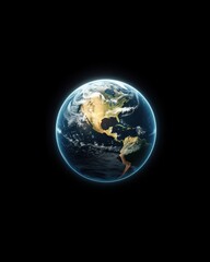 Stunning planet earth space digital illustration black background aerial view global awareness