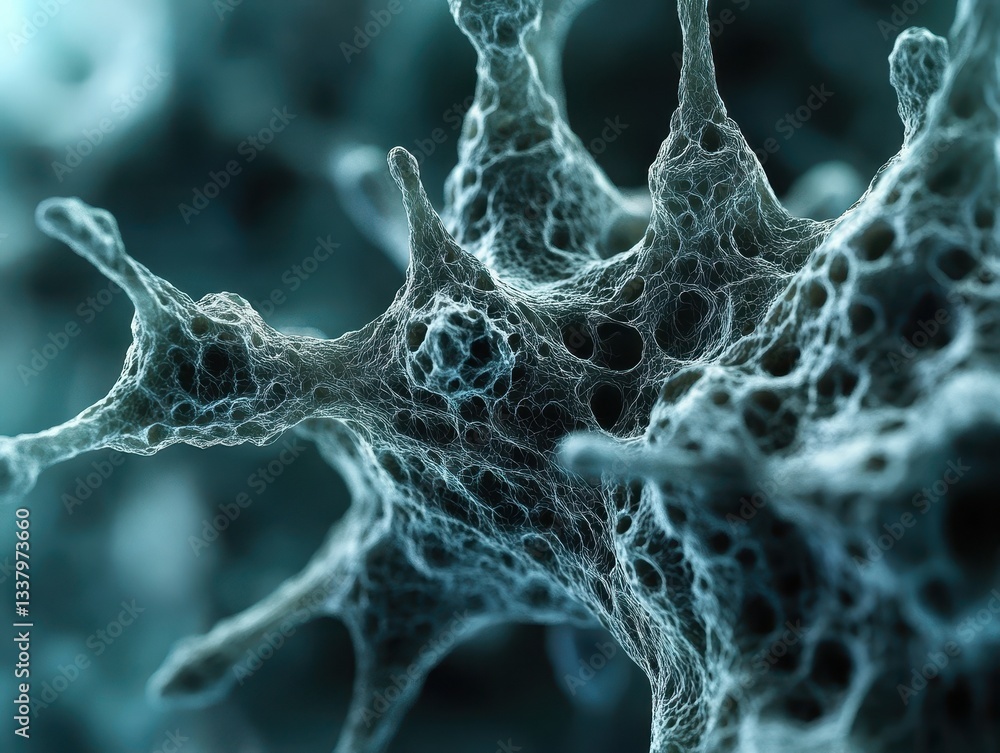 Poster microscopic view of a complex teal cell structure