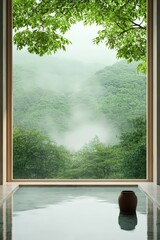 Fototapeta premium Tranquil Spa Scene with Mountain View and Serenity Elements