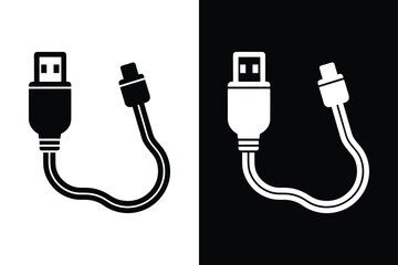 USB Cable Symbol. Modern Black & White Vector for Digital & Print Use
