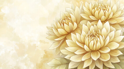 Golden flowers on soft pastel background create serene atmosphere