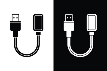 USB Cable Icon Vector. Bold Silhouette Glyph for Digital & Tech Designs