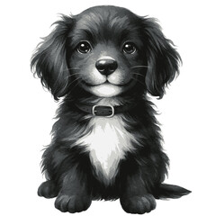 Black dog poppy watercolor paint vector illustration