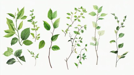 Fototapeta premium Wild plant stems featuring a mix of fresh green leaves and withered foliage