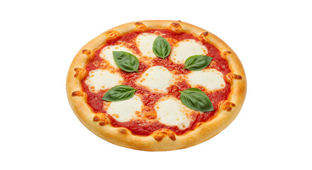 Delicious Margherita Pizza with Mozzarella and Basil Leaves on White