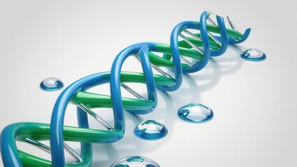 3D concept cell anatomy biological. 3D DNA strand with droplets on a light background.