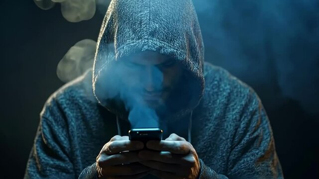 hacker or scammer using smartphone, phishing, online scam and cybercrime concept