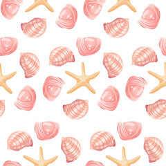 Nautical seashell and starfish design for summer vibes
Ocean-inspired seamless pattern with shells and coastal elements